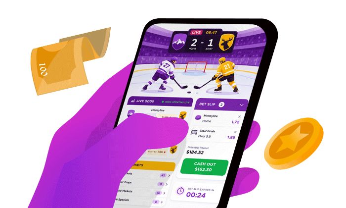 Alberta mobile sports betting app showing live odds and an active bet slip.