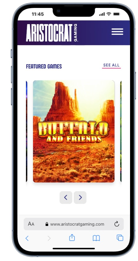 Featured Aristocrat Gaming titles on a mobile device