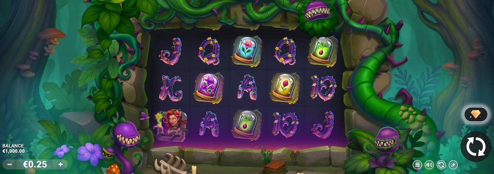 Ivy slot game by Wicked Games, a fantasy forest-themed online casino slot featuring floral symbols and on 3x5 reels.