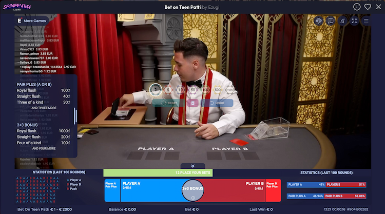 Teen Patti is the best Live casino table game from Ezugi