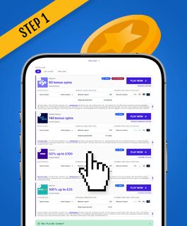 Phone showing a list of UK Revolut casinos, with a hand selecting one.